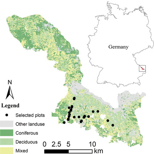 Figure 1. The location and distribution of sampling plots in the Bavarian Forest National Park, Germany