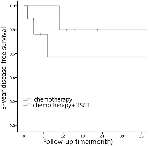 Figure 4. K-M curve of 3-year disease-free survival stratified according to the regimen.