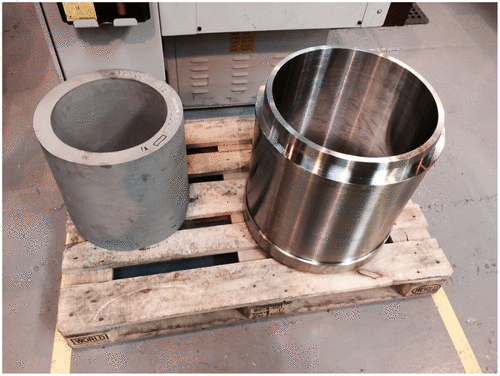 Figure 6. Centrifugal casting blank (left), semi-finished valve cage (right).