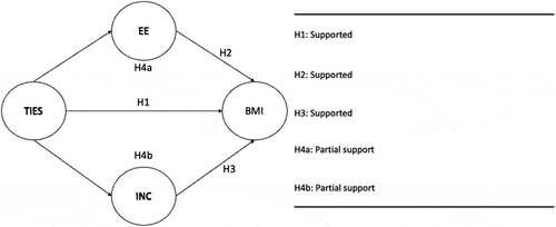 Figure 3. Summarized relationships and support.