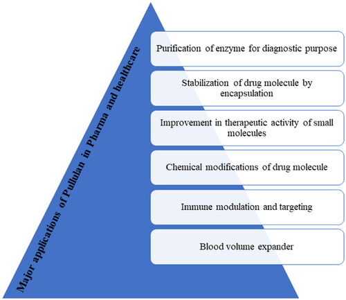 Figure 5. Major applications of pullulan in pharma and healthcare.