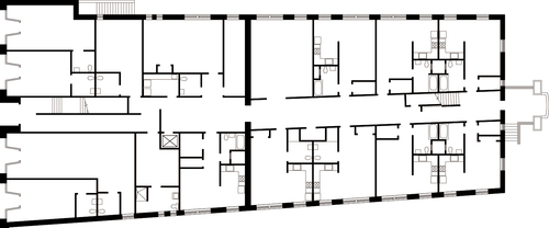 Figure 4. Ground floor plan showing the mixed-use layout of the renovated San Pedro Firm Building. Image by authors.