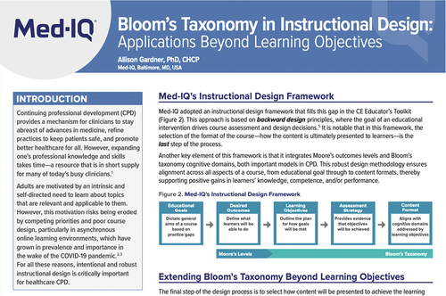 Figure 9. Excerpt from the poster “Bloom’s Taxonomy in instructional design: applications beyond learning objectives” by Allison Gardner (Med-IQ).