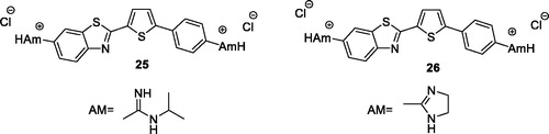 Figure 15. Imidazolinyl-substituted thiophene-based benzohiazoles 25 and 26.