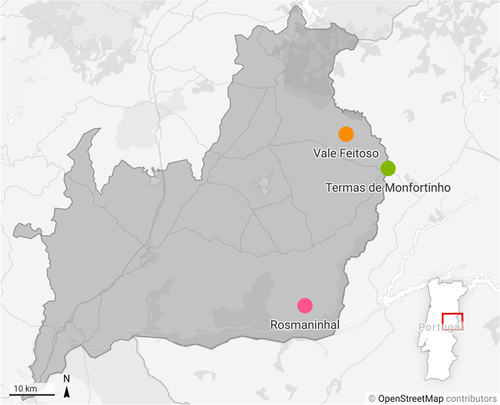 Figure 1. Map of the east centre of Portugal (Beira Baixa district) showing the geographic locations where different samples were obtained.