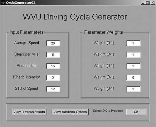 Figure 7. Cycle generator interface.