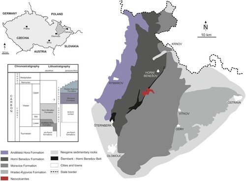 Figure 1. Position and the geological map of the Nízký Jeseník Upland.