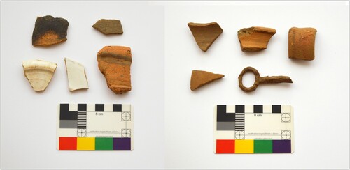 Figure 6. Late medieval and early modern pottery recovered from T1A (left) and T1C (right).