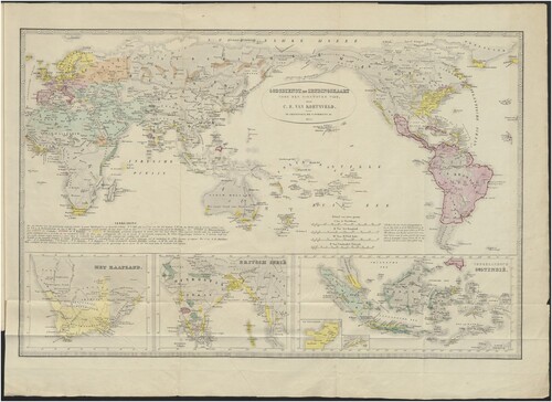 Fig. 2. C.E. van Koetsveld, Godsdienst- en zendingskaart voor den nieuwsten tĳd (Groningen: J. Oomkens, Jz., Citation1855) 44 x 54 cm. Courtesy of Utrecht University Library, *VII*.A.116 (Dk1-1) https://objects.library.uu.nl/reader/index.php?obj=1874-385408&lan=nl#page//11/47/97/114797941729447303618971090928993661104.jpg/mode/1up