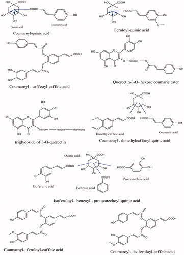 Figure 5. Proposed chemical structure of some compounds identified by the LC-DAD/MS of L. barbarum fractions.