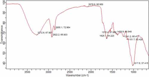 Figure 2. FT-IR spectrum of maize tassel