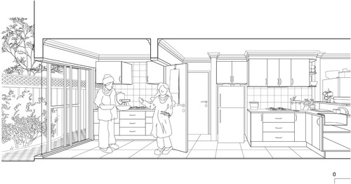 Figure 4. Extruded Section of S’s In-law’s Kitchen and Wet Kitchen. Drawn by Dhanika Kumaheri.