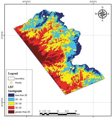 Figure 6. The Land Surface Temperature (LST) obtained from Remote sensing temperature in the high elevations.