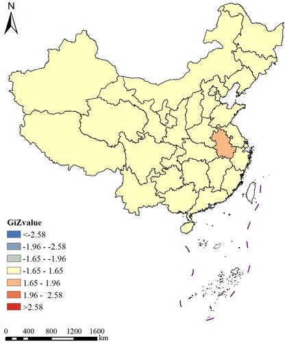 Figure 3 Local hotspot analysis of national annual average cataract surgery rates, 2013–2017.