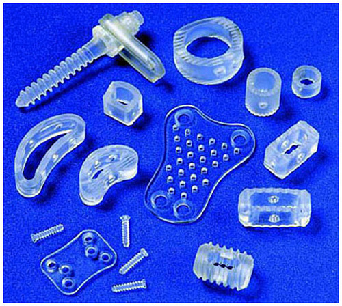 Figure 1 A variety of bioabsorbable implants for use in spine applications.