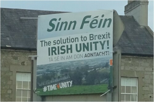 Figure 4. One of several posters placed around the border town of Newry, June 2020.Note: The text in Irish states, ‘It is time for unity.’