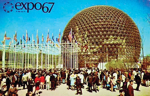 Figure 4. EXPO ’67 postcard of the U.S. pavilion designed by Buckminster fuller. Source: Fair Use.