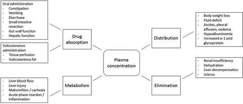 Figure 1. Physiological changes that can influence pharmacokinetics in the terminally ill adult patient.