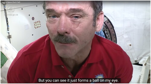 FIGURE 5 Still shot from ‘Tears in Space (Don’t Fall)’ of Canadian Space Agency Astronaut, Chris Hadfield (Video credit: Canadian Space Agency, available at https://www.youtube.com/watch?v=P36xhtpw0Lg).