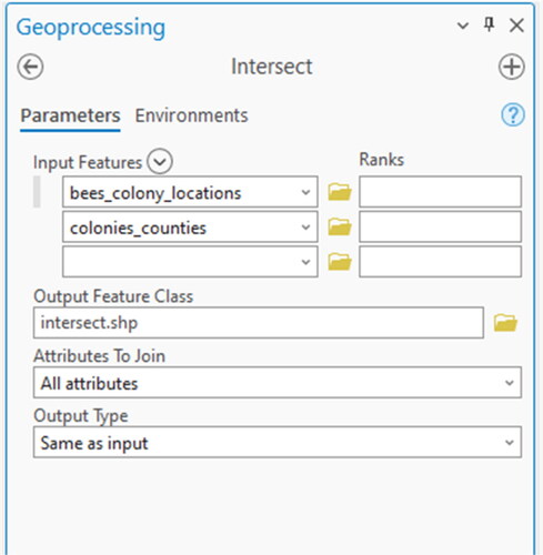 Figure 19. The dialog box of the intersect tool.