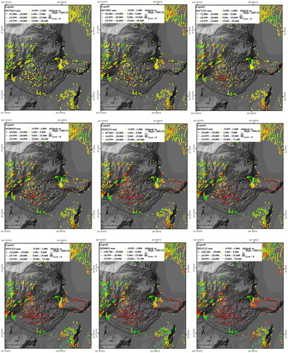 Figure 6. Deformation of Tuanjiecun potential landslide from 2017 to 2021 based on SBAS-InSAR data.