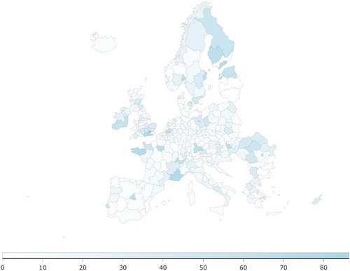 Figure 5. Relatedness density in cybersecurity across European regions.