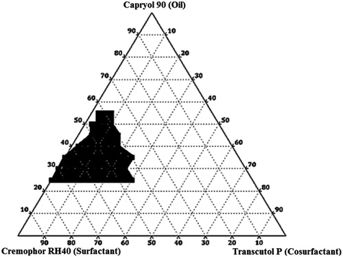 Figure 3. Ternary phase diagram for IRB-loaded SNEDDS.