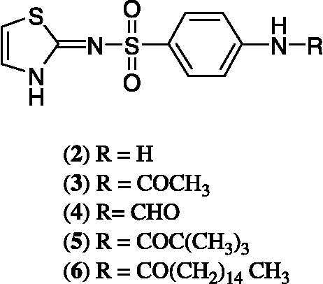 Figure 4 Sulfathiazole (2) and N-acylsulfathiazole derivatives 3–6.