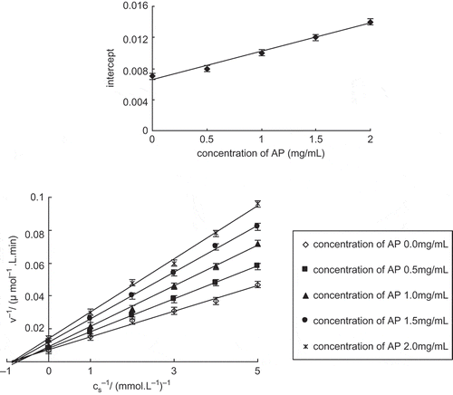 Figure 4 Lineweaver-Burk curves for inhibition of diphenolase activity by apple polyphenols. Cs stands for concentration of L-DOPA (mmol/L).