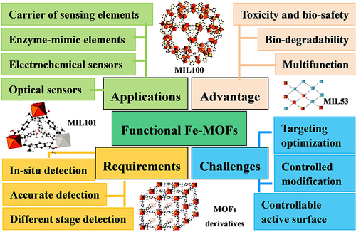 Figure 7 Application Prospects and Challenges of Fe-MOFs in the Field of Biosensors.