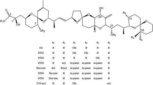 Figure 1. Chemical structures of okadaic acid and its derivatives.