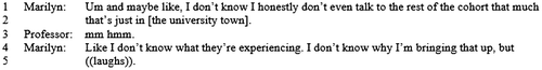 Figure 2. Excerpt from Marilyn’s meeting with her seminar professor, regarding interaction with other cohort members.