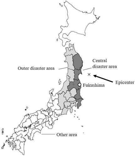 Figure 1 Map of the central, outer, and other disaster areas.