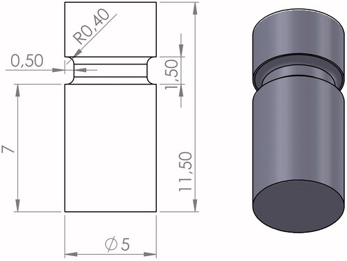 Figure 1. Design of ceramic rod. The illustration shows the dimensions in mm and a copy of the computer aided design (CAD).