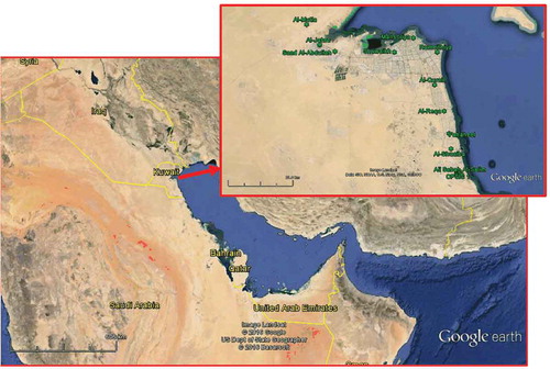 Figure 1. Location of Kuwait and air monitoring stations.