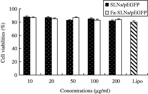 Figure 5. In vitro cytotoxicity evaluation of Fa-SLNs/pEGFP and SLNs/pEGFP.