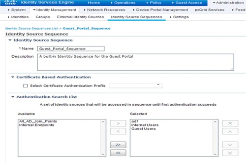 Figure 12. Edit the Guest_Portal_Sequence after saving this identity source sequence.