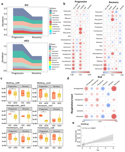 Figure 3. Dynamic alterations in gut antibiotic resistome of patients with COVID-19 and its association with respiratory tract antibiotic resistome.