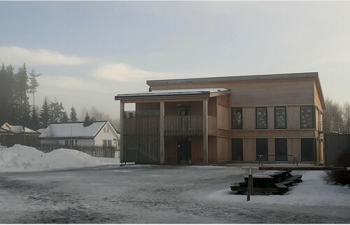 Figure 2. View of north façade January 2020. Classrooms 107 and 207 are located on the right-hand side of the building.