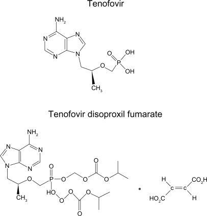 Figure 1 Structures of tenofovir and tenofovir disoproxil fumarate (TDF).