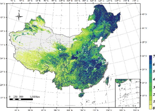 Figure 9. MODIS LAI map for China, July 2012.