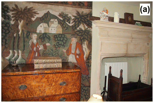Fig. 7a. A section of painted cloth, Queen Margaret’s Chamber, Owlpen Manor, Gloucestershire, early eighteenth century.