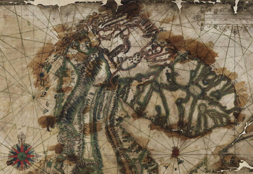 Figure 1. The Kola and White Sea areas in Simon van Salingen’s map of 1601. Source: Simon van Salingen’s map of Scandinavia (1601) (curtailed). The National Archive of Sweden, Stockholm.