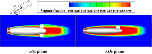 Figure 16. The contour of gas volume behind the elliptical disk-shaped cavitator.