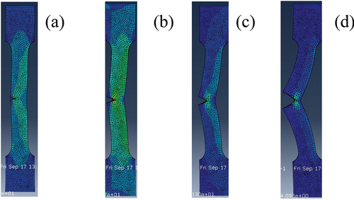 Figure 8. Progression of crack during tensile test of cracked specimen (Models).