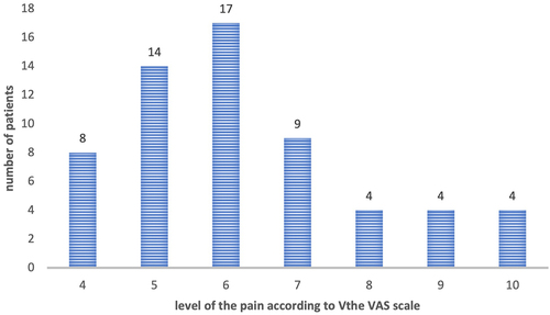 Figure 1. Number of patients in the study group declaring the intensity of pain in the L/S section of the spine at a given level according to the VAS scale.