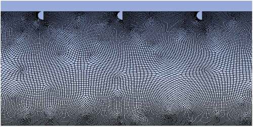 Figure 2. Non-uniform grid for computational domain of solar air heater with semi-circular ribs.