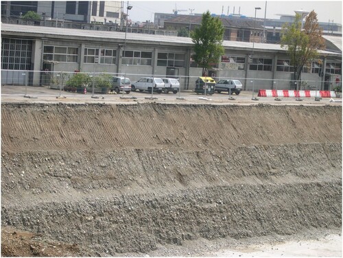 Figure 6. Sandy gravel of the Turin Unit, covered by overbank silty sand, preserving a brown-yellowish soil outcropping in Zini Street (from CitationForno et al., 2018).