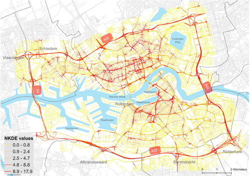 Figure 3. NKDE map of RTCs from 2018 to 2020.