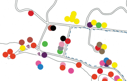 Figure 6. Detailed view of emotions map highlighting feelings of worry (yellow) attached to the Pier Store and New Military Barracks.